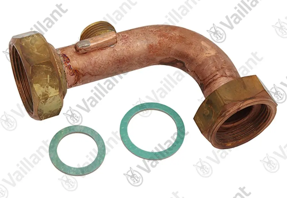 Rohrbogen aus Kupfer mit zwei Gewindefittings und zwei Dichtungsringen, geeignet für Vaillant Pumpe-Kondensatoren.